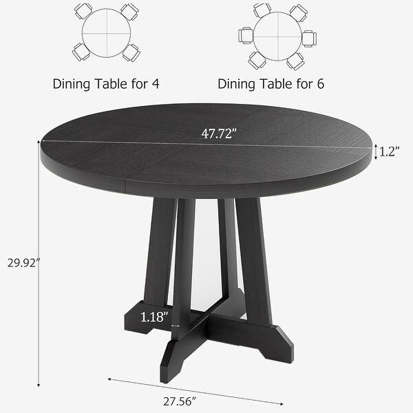 47 Inch Round Farmhouse Kitchen Dining Table for 4-6 with Wood Pedestal ...