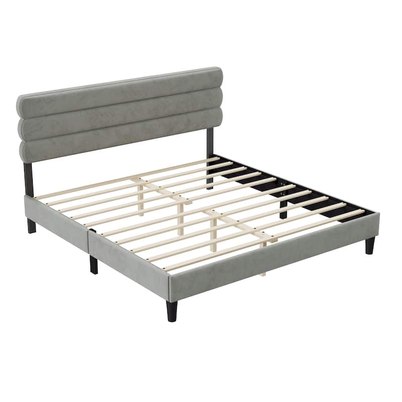 King Size Channel-tufted Upholstered Platform Bed