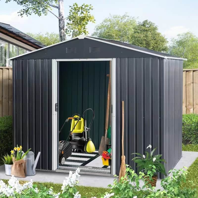 GDF Studio - Bartow Outdoor Metal Storage Shed with Metal Foundation and Galvanized Steel Panels - Black