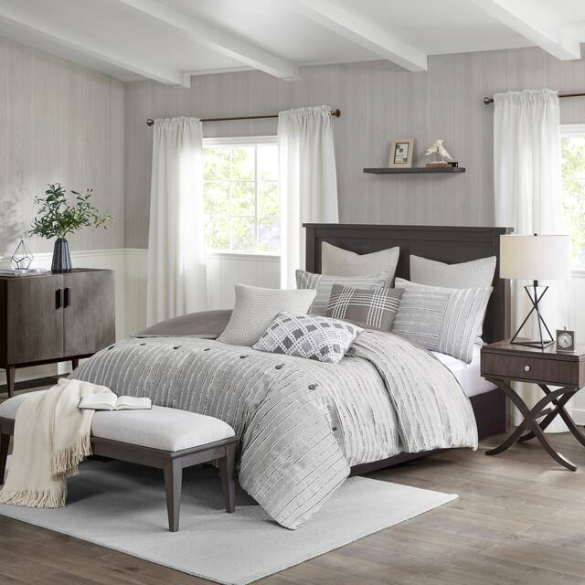 Madison Park Signature Essence Gray Cotton Clip Jacquard Comforter Set