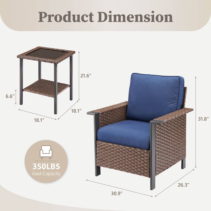 Pocassy Outdoor Wicker 3-Piece Swivel Chair with Side Table