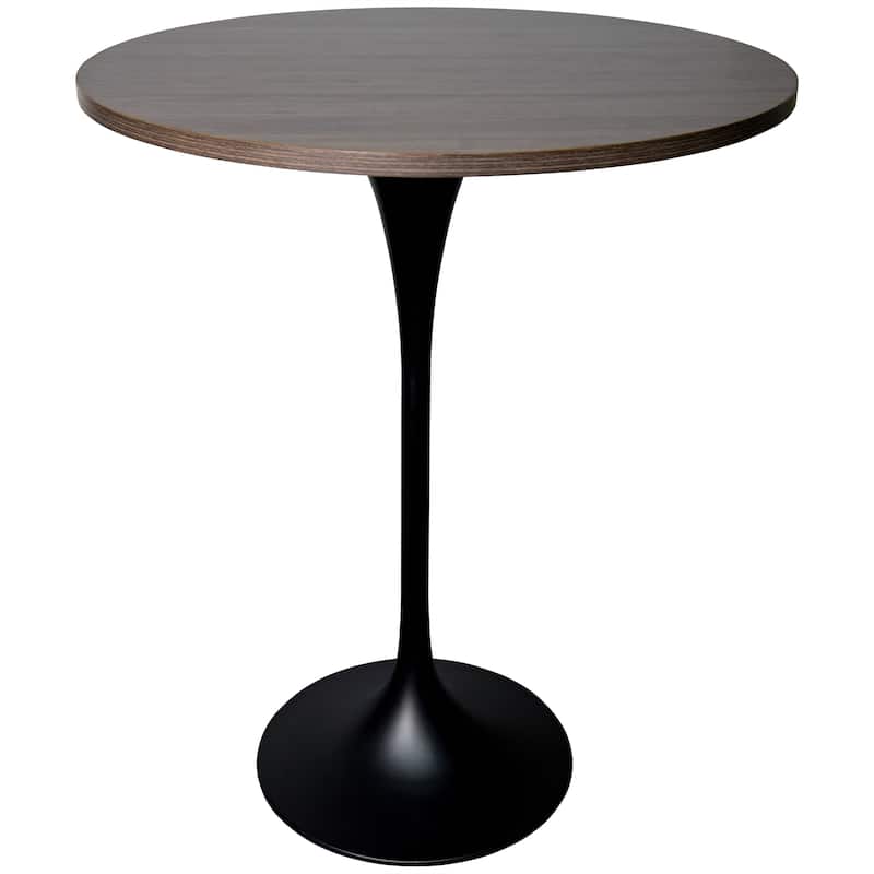 LeisureMod Verve 27" Bar Height Dining Table with MDF Round Top in Black Marbleized - Dark Walnut