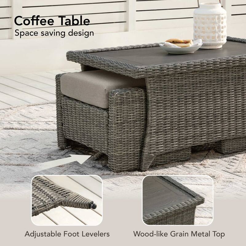 Murphy Outdoor Wicker Patio Outdoor Sofa Swivel Chair Coffee Table