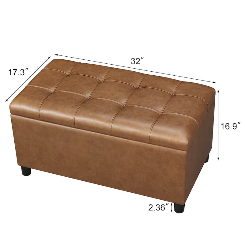 Adeco Rectangular Storage Ottoman Faux Leather Bench Lift-top Footrest