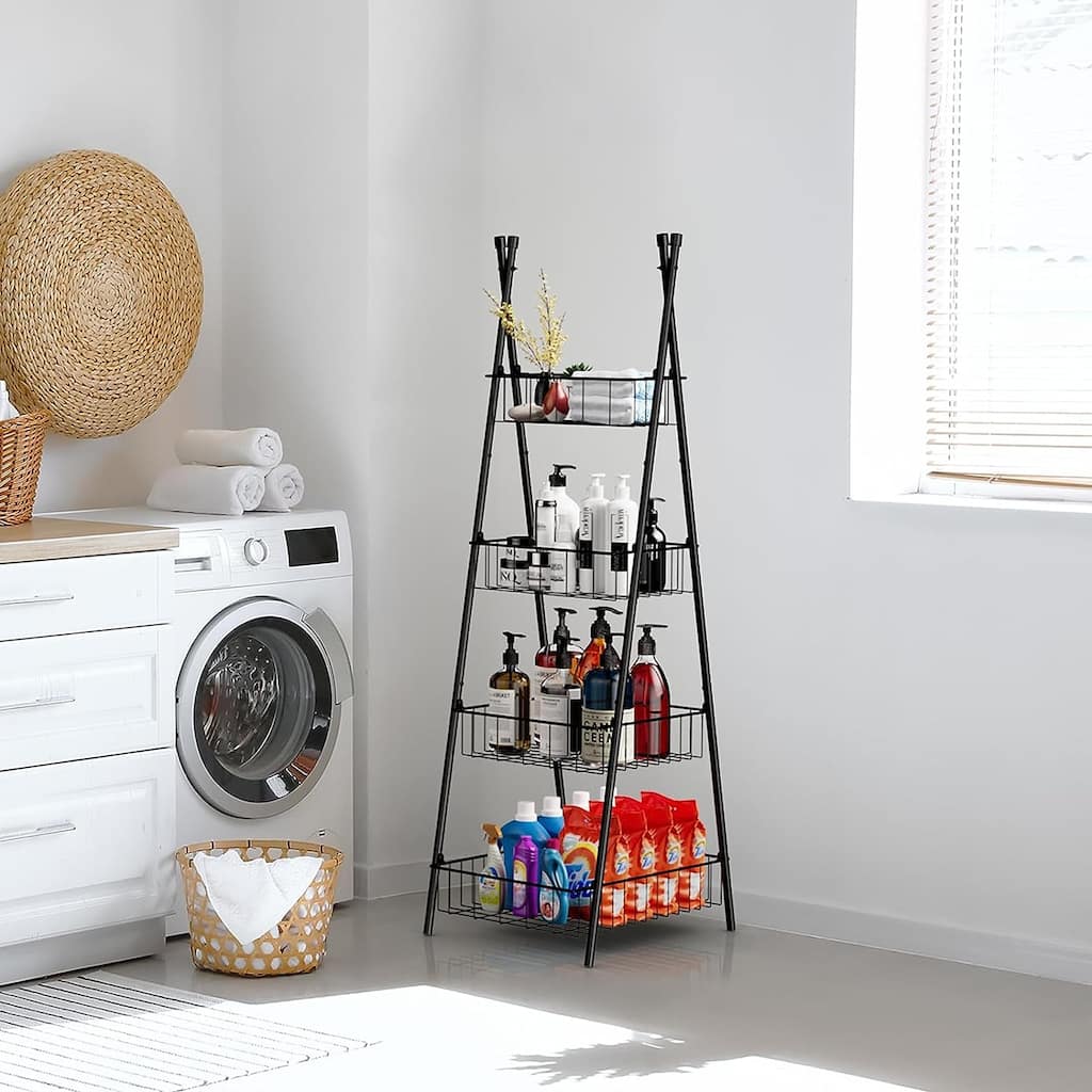 4 Tier Storage Shelf Black Metal - 1PCS