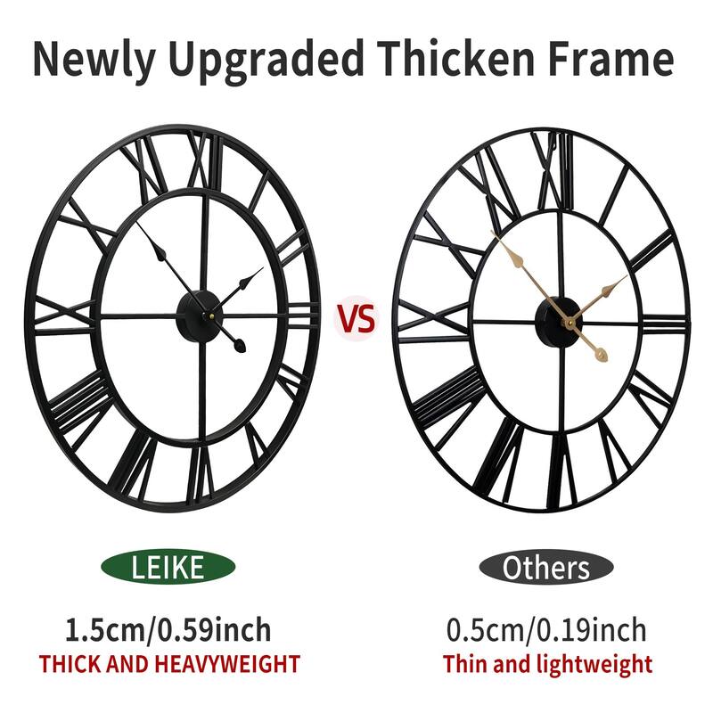 Large Wall Clock, Completely Silent, Non Ticking, Battery-Operated Metal Wall Clock,Rustic Round Modern Wall Decor 24-Inch