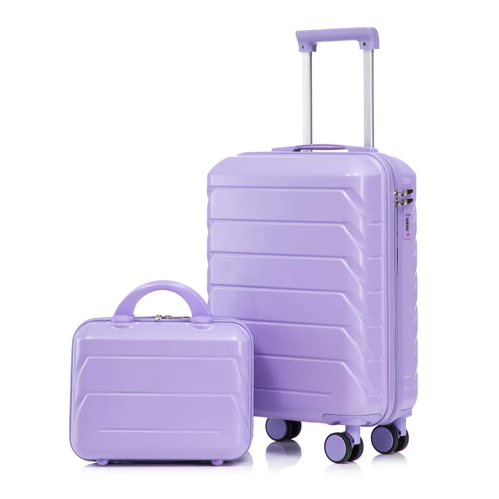 14"/20" 2-Piece, Modern Luggage Sets with Makeup Case, Spinner Wheel and Combination Lock, for Boarding Travel, Blue+Purple