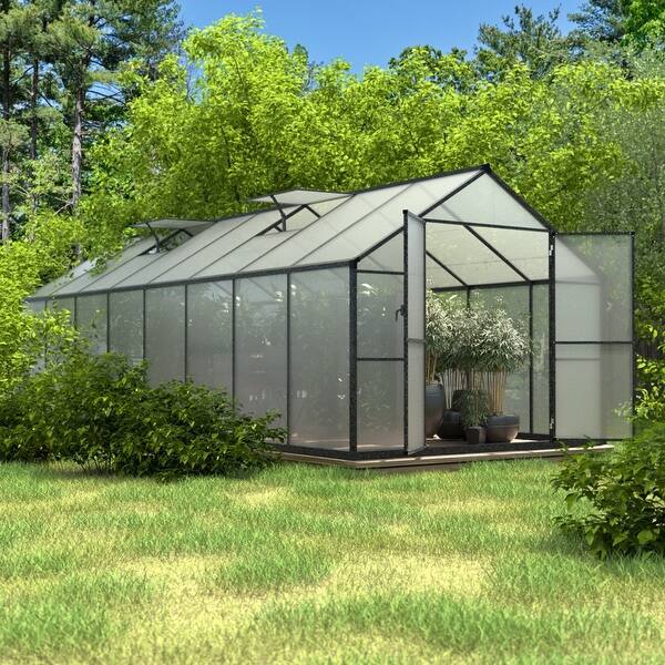 [06X12FT] Premium Polycarbonate Gray Walk-In Greenhouse Kit With Adjustable Vent And Lockable Door (SAK35264)