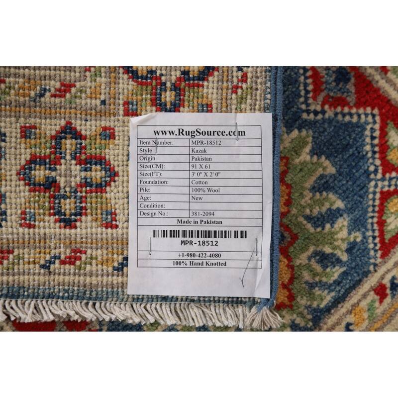 Blue Kazak Oriental Foyer Rug Hand-Knotted Accent Wool Carpet - 2'0" x 3'0"