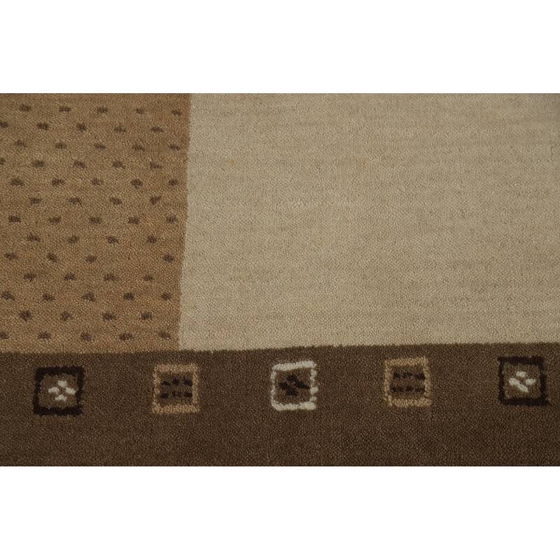 Beige Tribal Gabbeh Indian Rug Hand-Knotted Wool Carpet - 5'2" x 7'6"