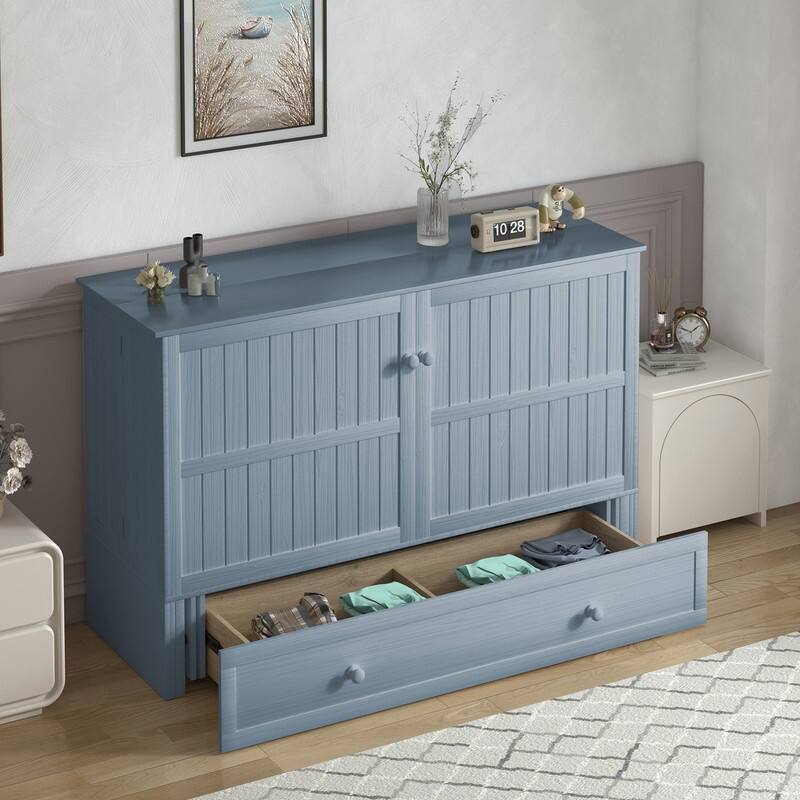 Mixoy Modern Murphy Bed Cabinet Chest with Mattress & Storage Platform