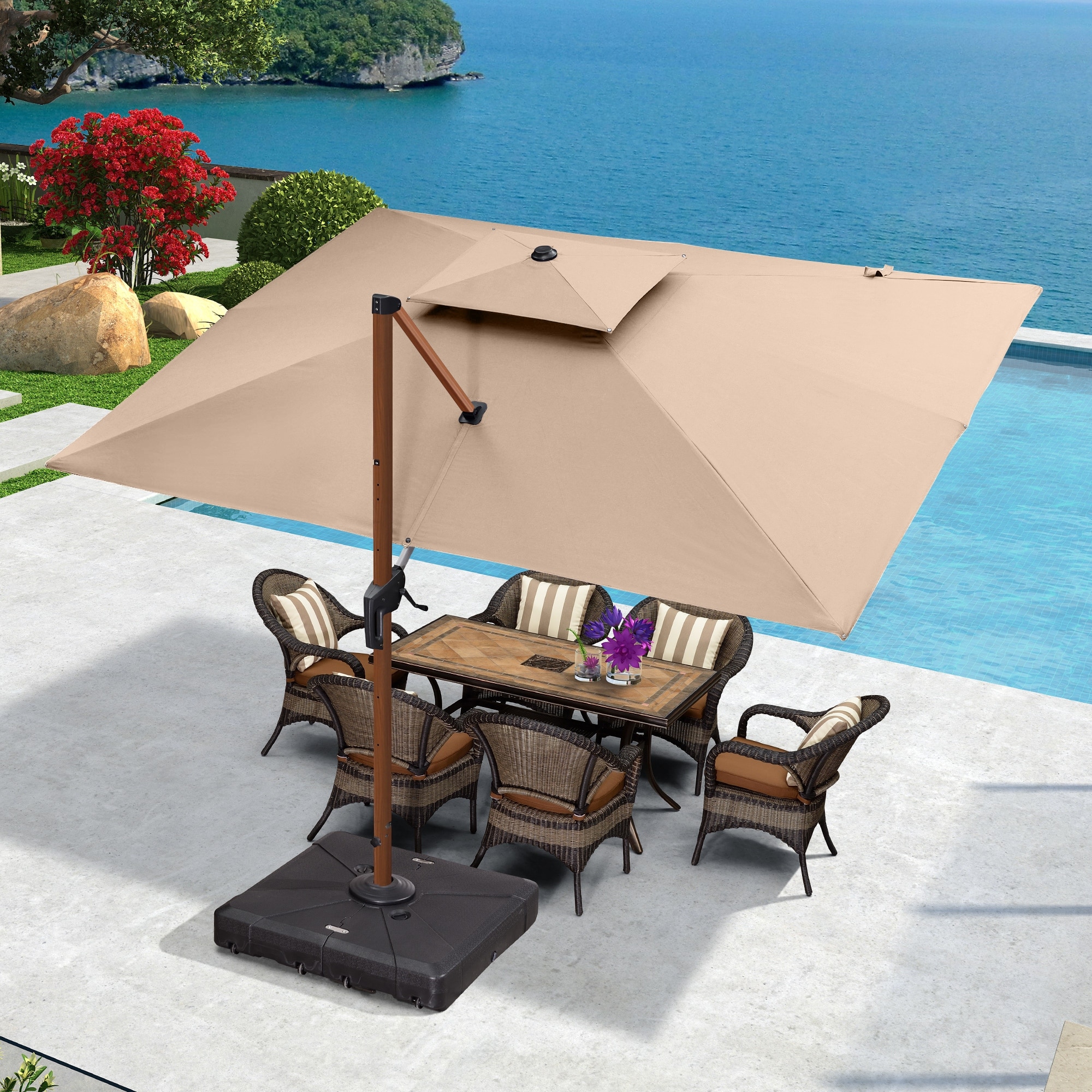 10 ft yellow patio umbrella 10ft Rotable Patio Umbrella with Cross Base, Crank And Easy Tilt