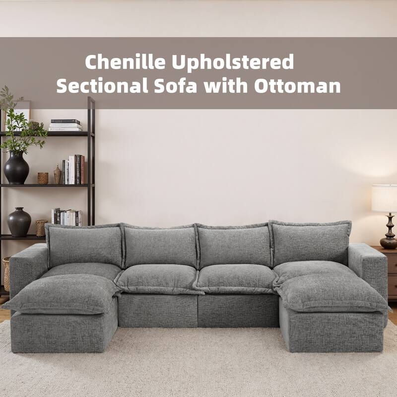 147.9'' W U-Shaped Modular Sectional Sofa Comfy Cloud Couch Chenille Sofa