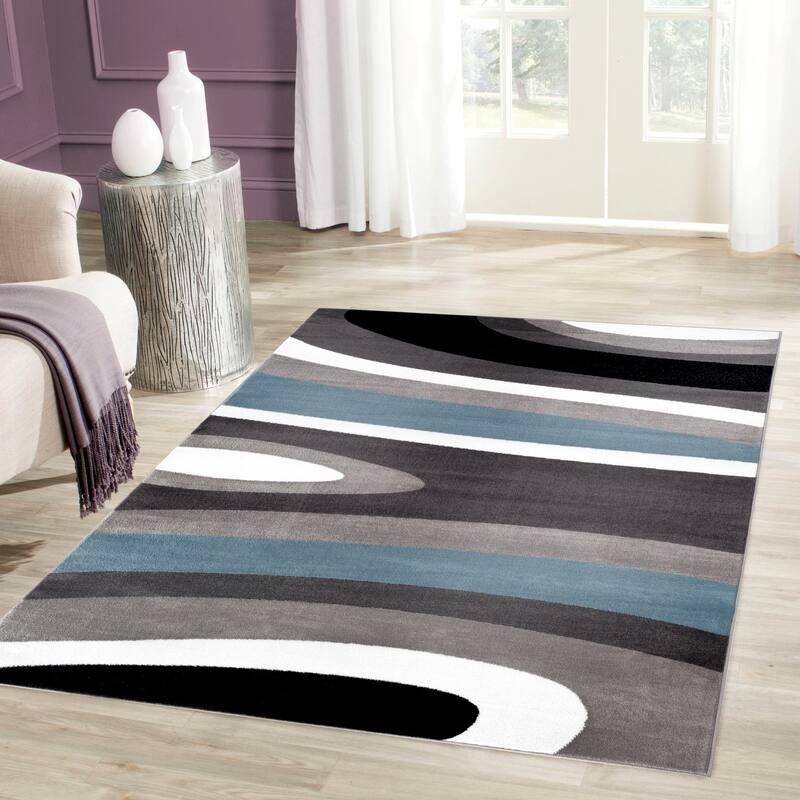 World Rug Gallery Abstract Contemporary Modern Area Rug - 3' 3" x 5' - Blue