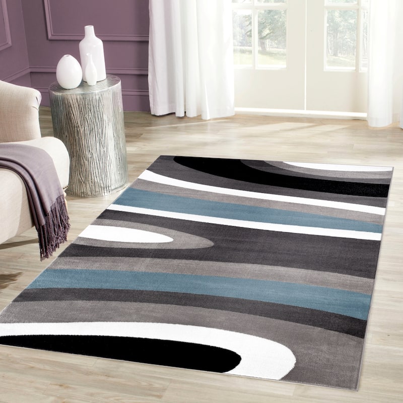 World Rug Gallery Abstract Contemporary Modern Area Rug - 6'6" x 9' - Blue