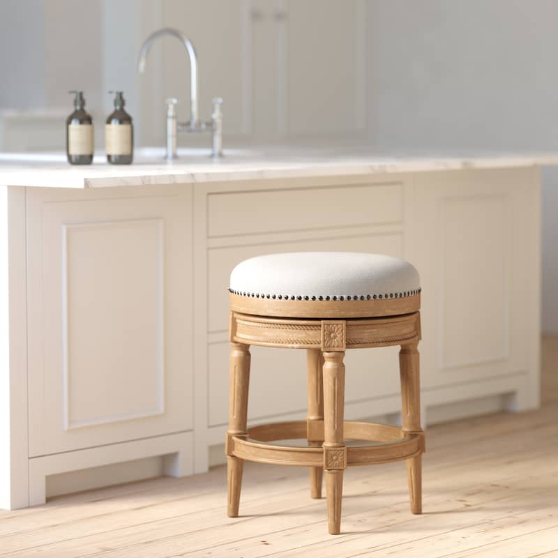 New Ridge Home Goods Chapman Counter-Height Backless Swivel Bar Stool - Counter Height - Weathered Natural/Gray Seat