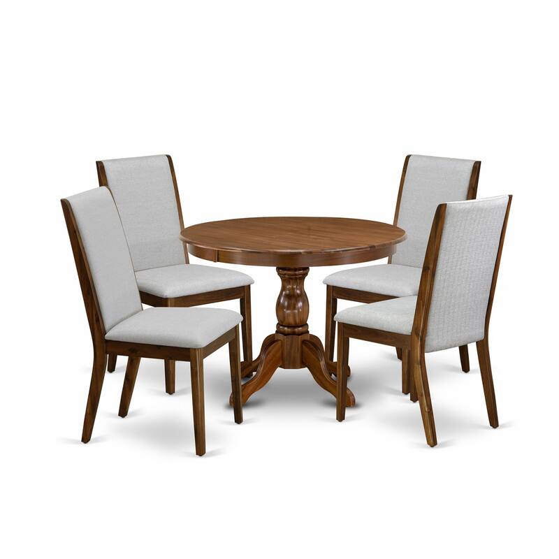 East West Furniture 5 Piece Dining Room Table Set- a Round Kitchen Table and 4 Linen Fabric Parsons Chairs, (Finish Options)