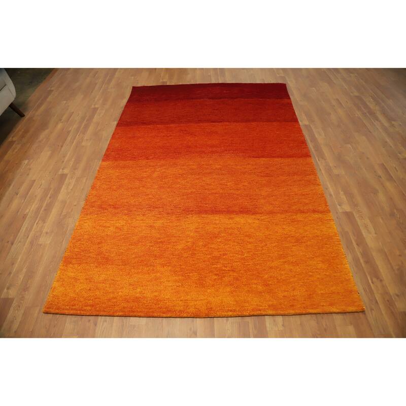 Hand Knotted Oriental 100% Wool Carpet Modern Stripe Oranges & Rust Gabbeh Area Rug - 8' 1'' X 5' 5''