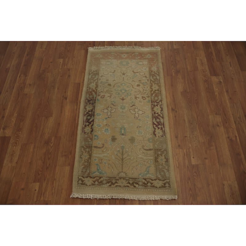 Hand Knotted Oriental 100% Wool Carpet Traditional All-Over Beige & Ivories Ziegler Area Rug - 3' 10'' X 2' 0''