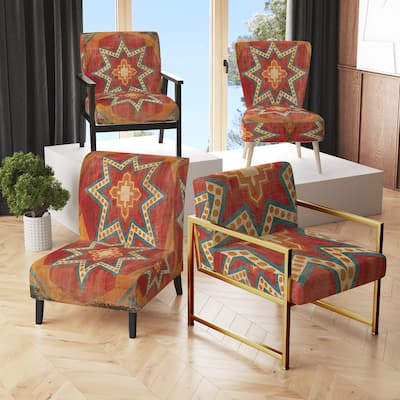 Designart "Moroccan Orange Tiles Collage I" Upholstered Bohemian Chic Accent Chair - Arm Chair