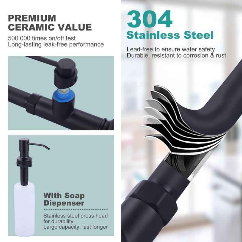 WOWOW Pull Down Sprayer Kitchen Faucet with Soap Dispenser