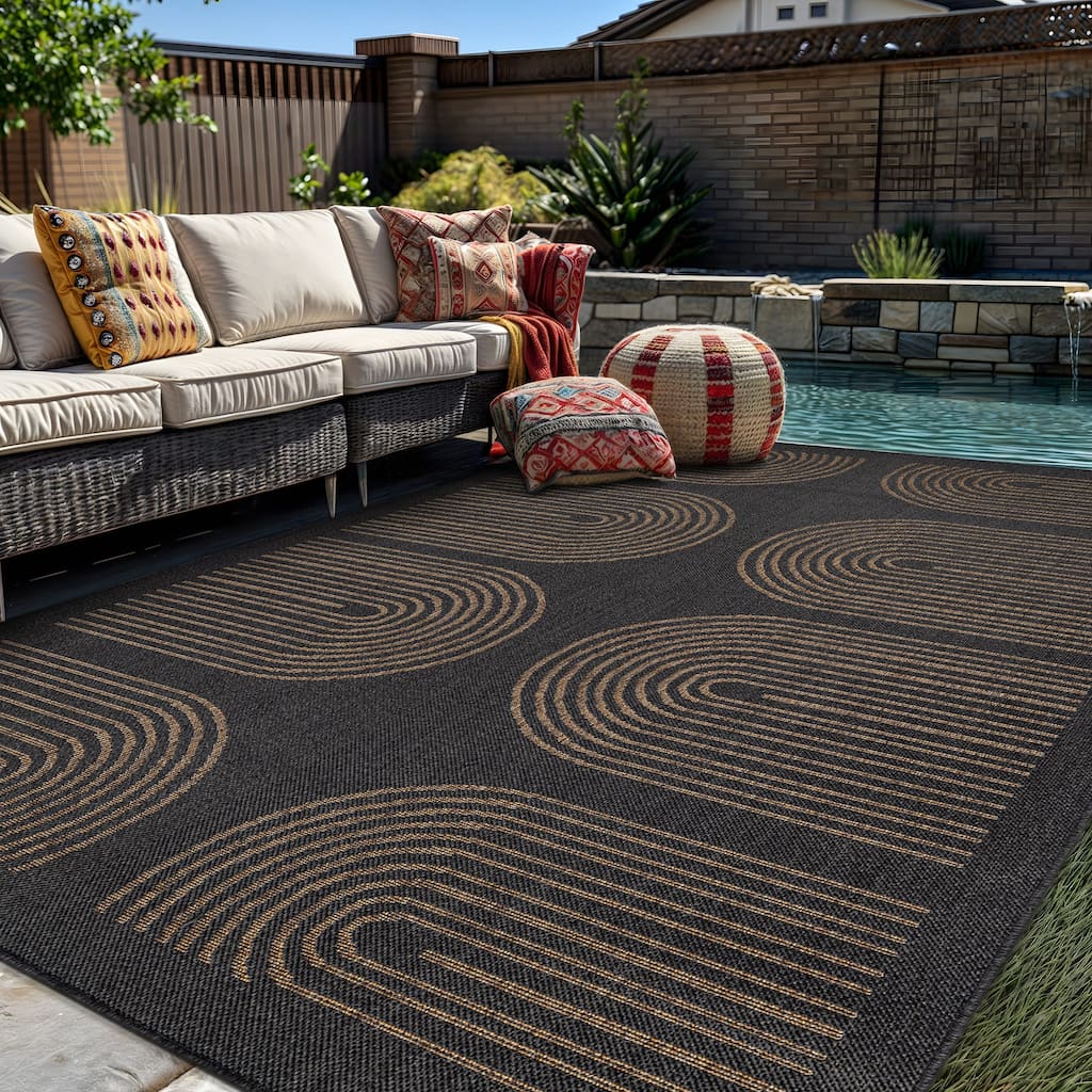 World Rug Gallery Geometric Border Indoor/Outdoor Flat Woven Area Rug