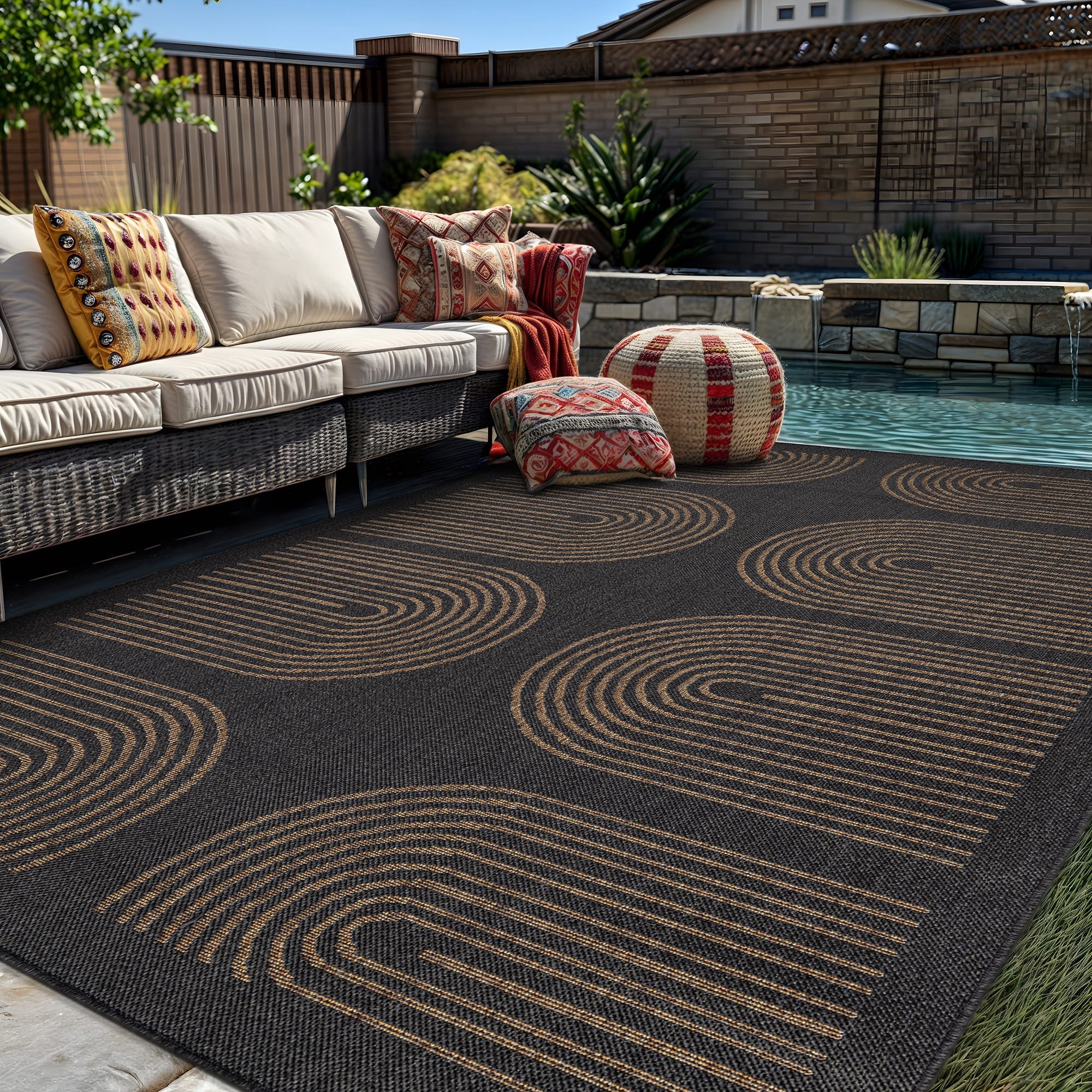 World Rug Gallery Geometric Border Indoor/Outdoor Flat Woven Area Rug