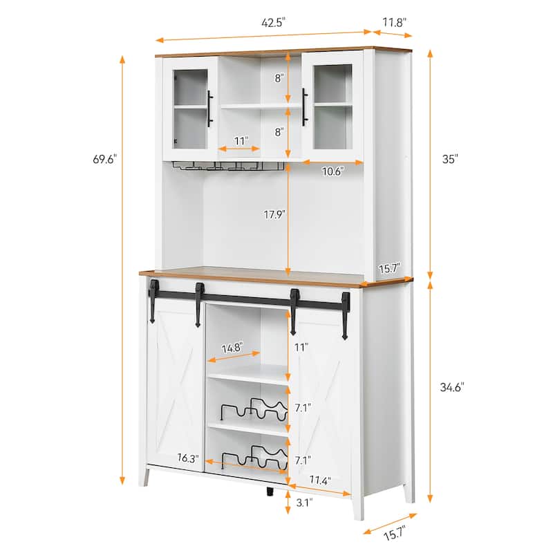 42.5-inch Farmhouse Wine Cabinet with Sliding Barn Door - 15.7"D x 42.5"W x 69.6"H