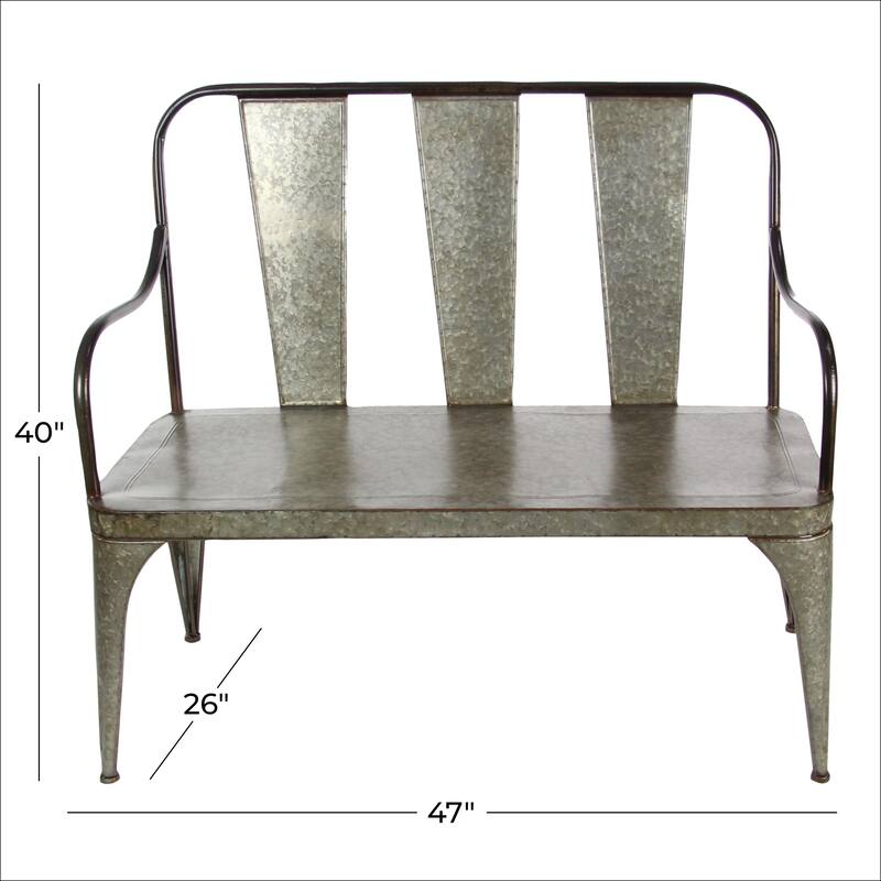 Metal Outdoor Bench - Silver - Roche River Decor - 26"W x 47"L x 40"H