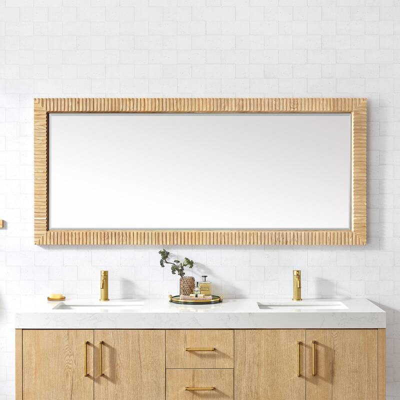 Osaka Rectangular Wood Framed Wall Bathroom Art Mirror - Washed Ash Grey - 72"W x 31.9"H