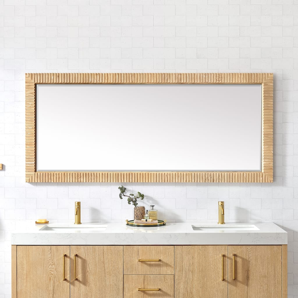 Osaka Rectangular Wood Framed Wall Bathroom Art Mirror