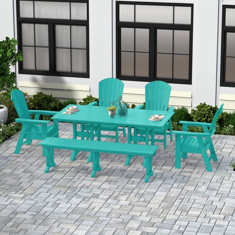 Altura 6-Piece Rectangular Poly Eco-Friendly All Weather Outdoor Dining Set with Bench - Turquoise