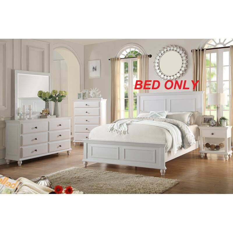 White Color Queen Size Bed Bedroom Furniture High Panel Headboard Footboard Plywood 1pc Bedframe