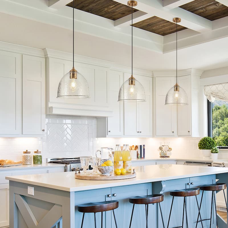 Coria 10-inch Modern Farmhouse Dome Waterfall Glass Pendant Lights with Bowl Hammered Art Shade - D10.6'' x H 10''
