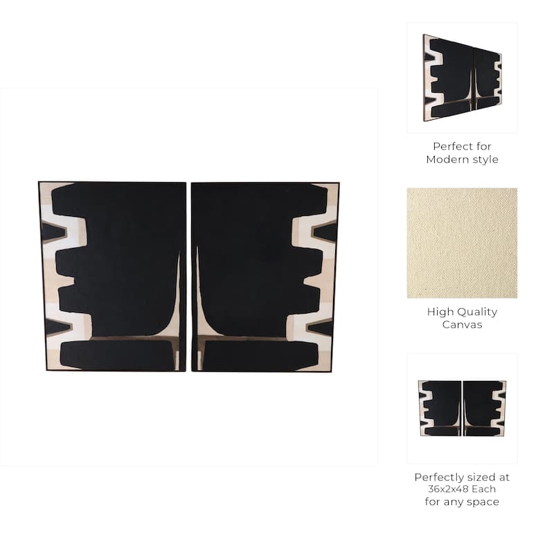 Wood Canvas Wall Arts Abstract Design Panels (Set of 2) - 48" Black