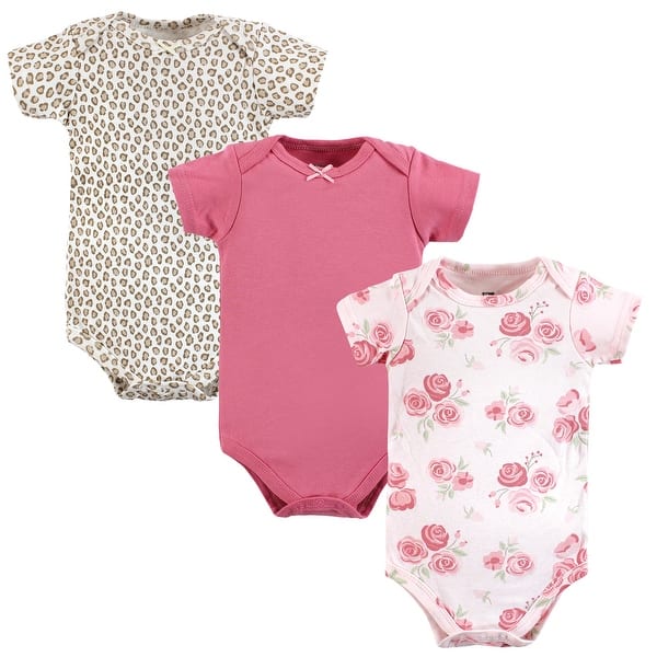 slide 1 of 1, Hudson Baby Infant Girl Cotton Bodysuits, Blush Rose Leopard 0-3 Months - Blush Rose Leopard