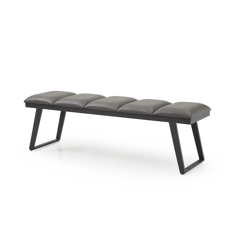 HomeRoots 57" Gray Upholstered Faux Leather Bench - 57 x 18 x 16