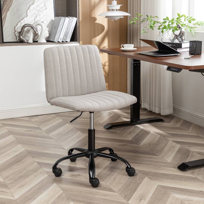 Fabric Upholstered Lounge Chair Swivel Office Chair with Metal Base, Simple Executive Chair Gray Gaming Chair