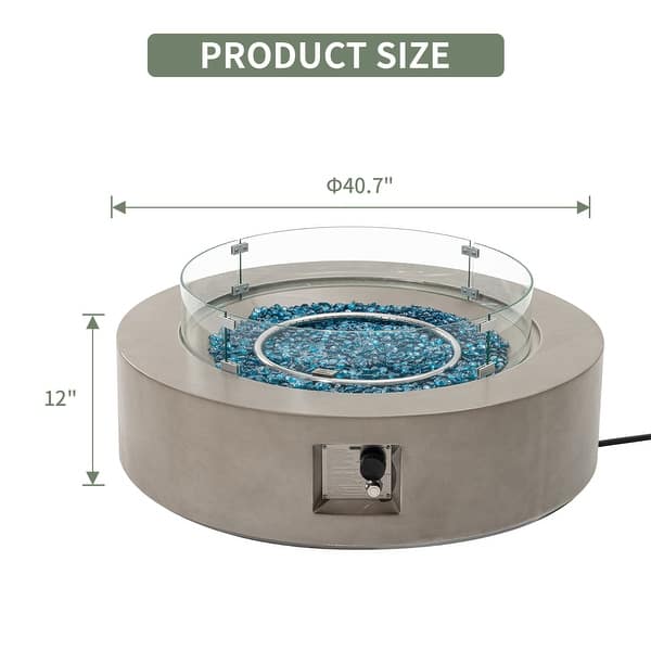 dimension image slide 8 of 14, COSIEST 42'' Outdoor Round Propane Fire Pit w Wind Guard and Fire Glass