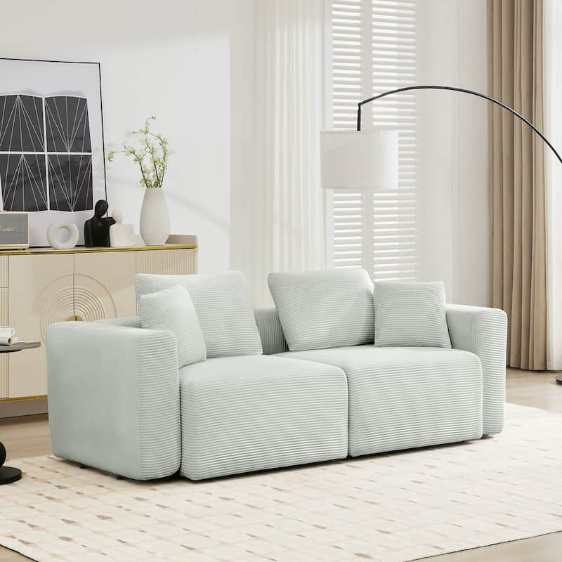 Corduroy Sectional Modular Sofa with Square Arms & Ottoman Extension for Flexible Arrangements