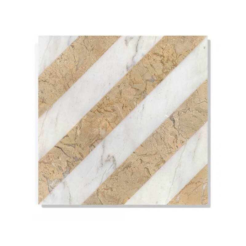 Roomfitters Waterjet Marble Tile for Floor and Wall, Polished Natural Stone, Genuine Marble, 8-Piece Box, White Gold