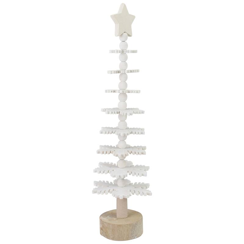 16" White Wooden Snowflake Cutout Christmas Tree With a Star Table Top Decor