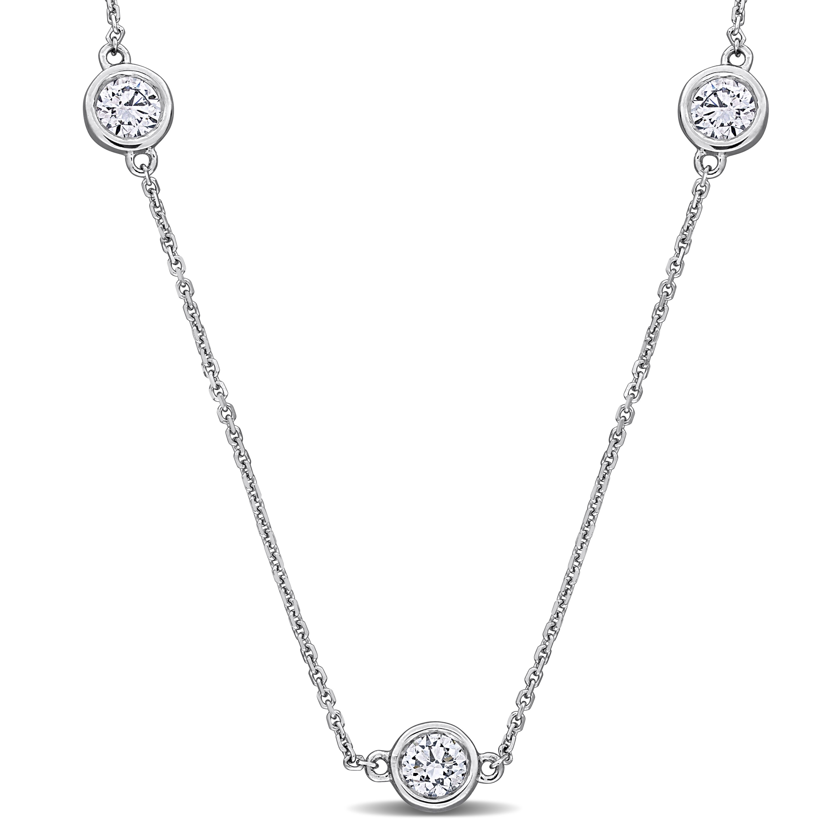 Miadora 1 3/4ct TW Lab-Grown Diamond Station Necklace in 14k White Gold - 16+2in