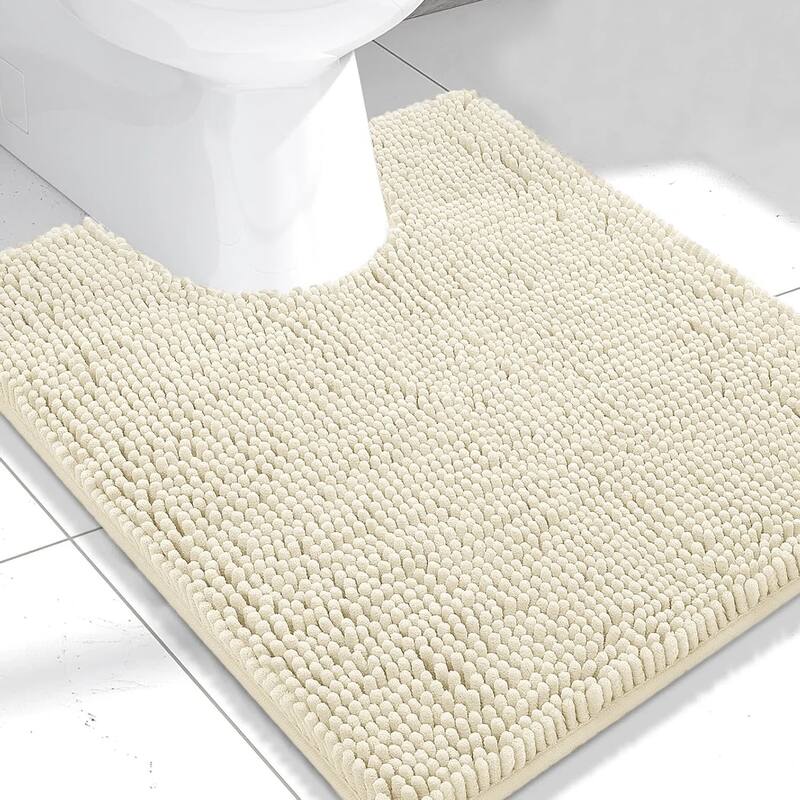 2 Piece Set Cream Soft Cozy Plush Chenille Bath Mat Bathroom Rug