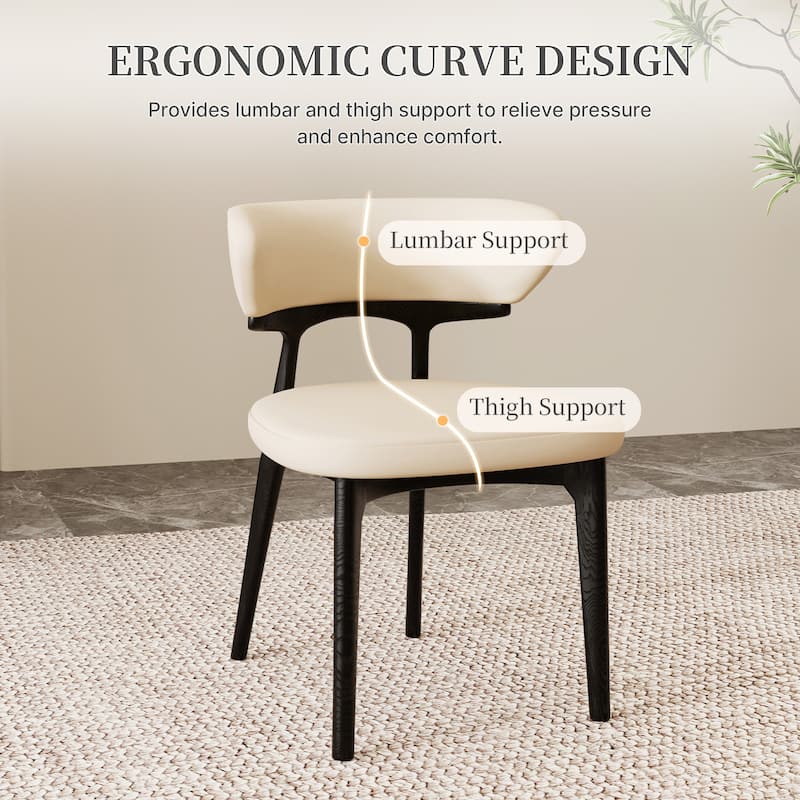 Faux Leather Dining chairs,Black Solid Wood, Beige Faux Leather, Set of 2, Not Assembled need