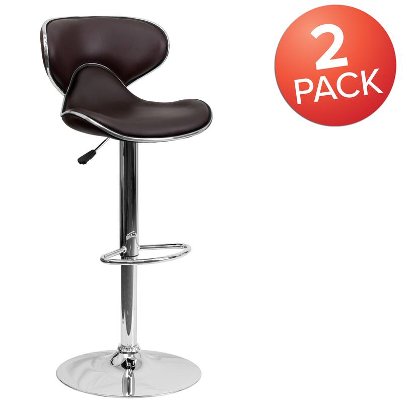 2 Pack Contemporary Mid-Back Vinyl Adjustable Height Barstool with Chrome Base - 16"W x 17.5"D x 34.5" - 43"H