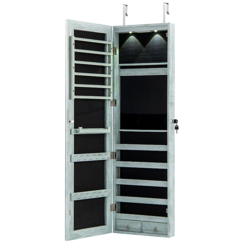 Costway Mirrored Wall & Door Mounted Jewelry Cabinet Storage Organizer - See Details