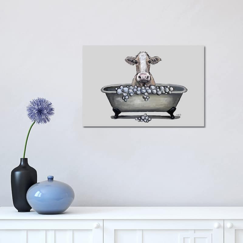 iCanvas "Cow In A Tub, Cow Bathroom Art 'maizy'" by Hippie Hound Studios Canvas Print - 12x18x1.5