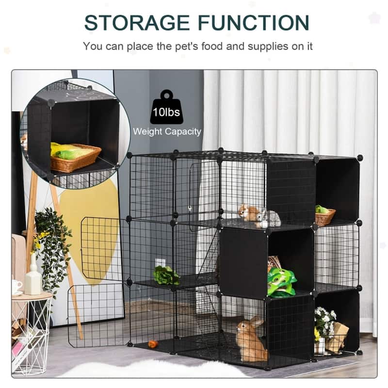 Black Metal Small Pet Cage with 3 Lockable Large Doors and Non Slip Mats - 41.25" L x 27.5" W x 41.25" H - Black