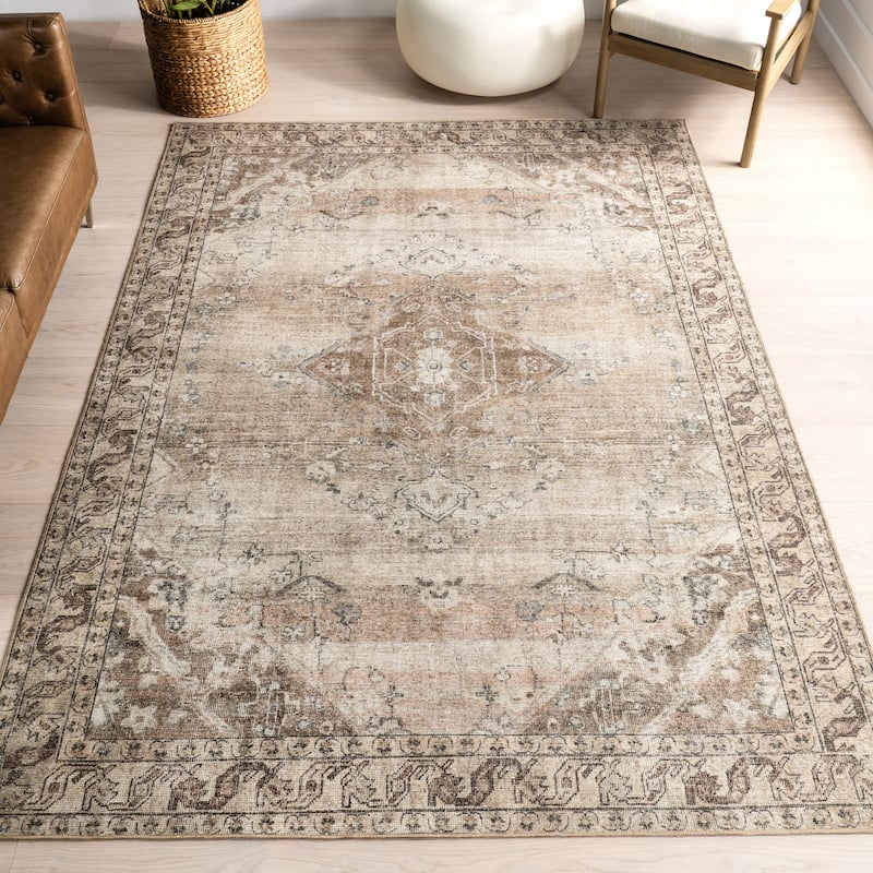 Nuloom Hillstone Collection Traditional Vintage Medallion Area Rug - 4' x 6' - Ahmeira Beige - Rectangle